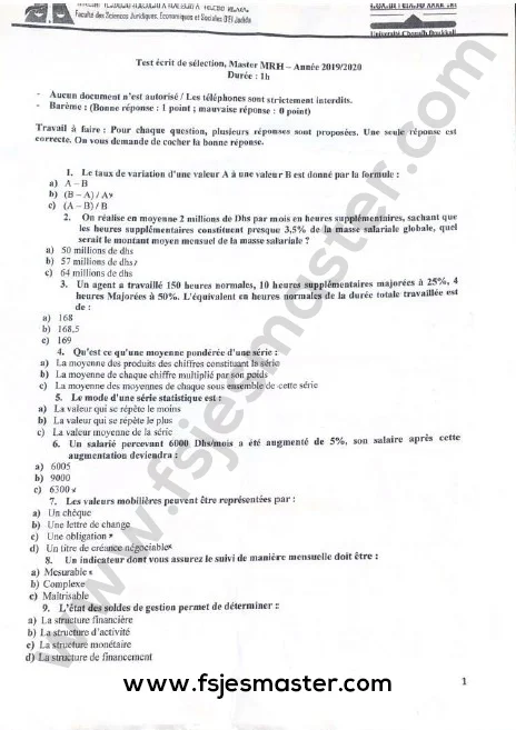 Extrait scanné — FSJES El Jadida 2019